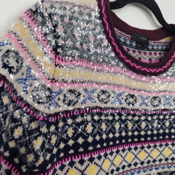 J. Crew Sequin Fair Isle Lambswool Sweater Size Small - Picture 4 of 11